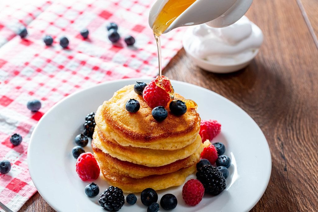 A stack of fluffy pancakes